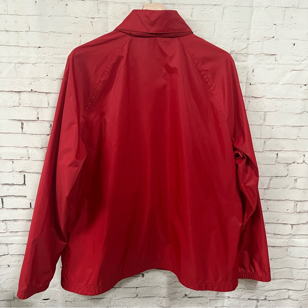 LL Bean XL Nylon Rain Jacket Windbreaker Red Full Zip Hidden Hood women Unisex - Picture 2 of 9